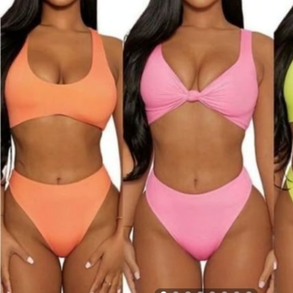 NWT Swim Naked Wardrobe Womens Coral Stretch 2-Piece Racerback Swimsuit M - Picture 4 of 4